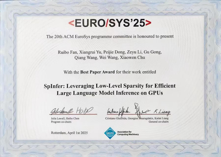 Dr. Wei Wang Received ACM EuroSys 2025 Best Paper Award
