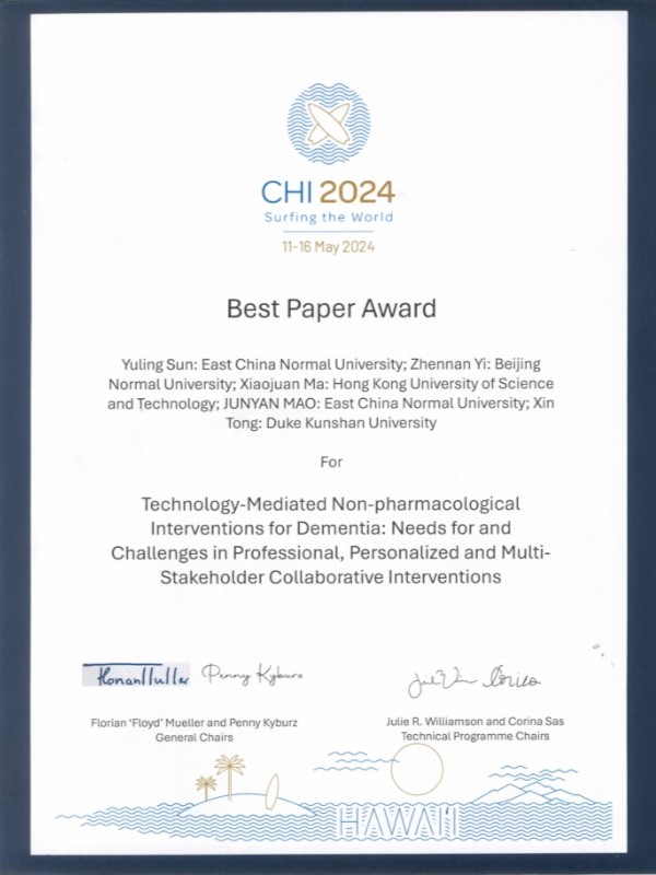 Best Paper Award from the ACM CHI 2024 Conference