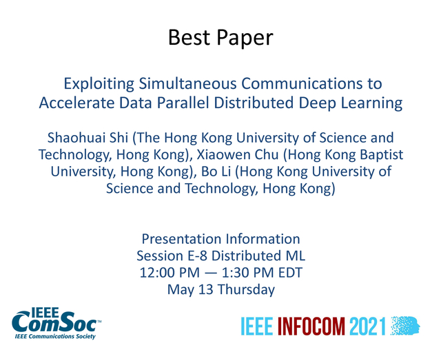 Certificate of the Best Paper Award received in IEEE INFOCOM 2021