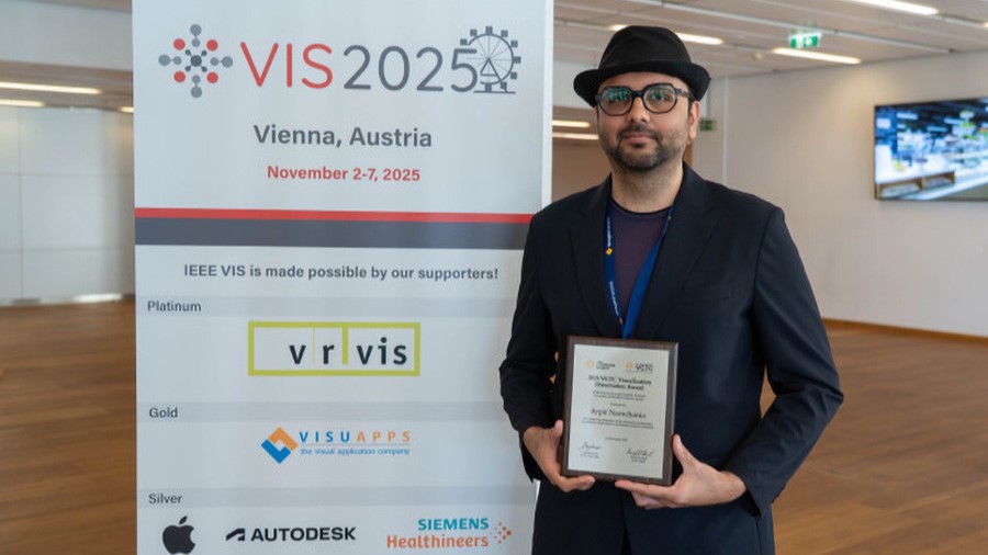 Dr. Narechania, recipient of the IEEE VGTC Visualization Dissertation Award, at the 2025 IEEE VIS Conference.