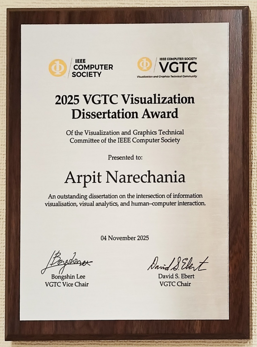 Certificate of the IEEE VGTC Visualization Dissertation Award.