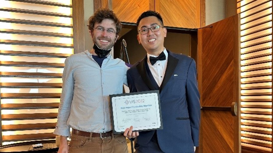 Mr. Wai Tong (Right) and Benjamin Bach (one of the coauthor) (left) outside the presentation room.