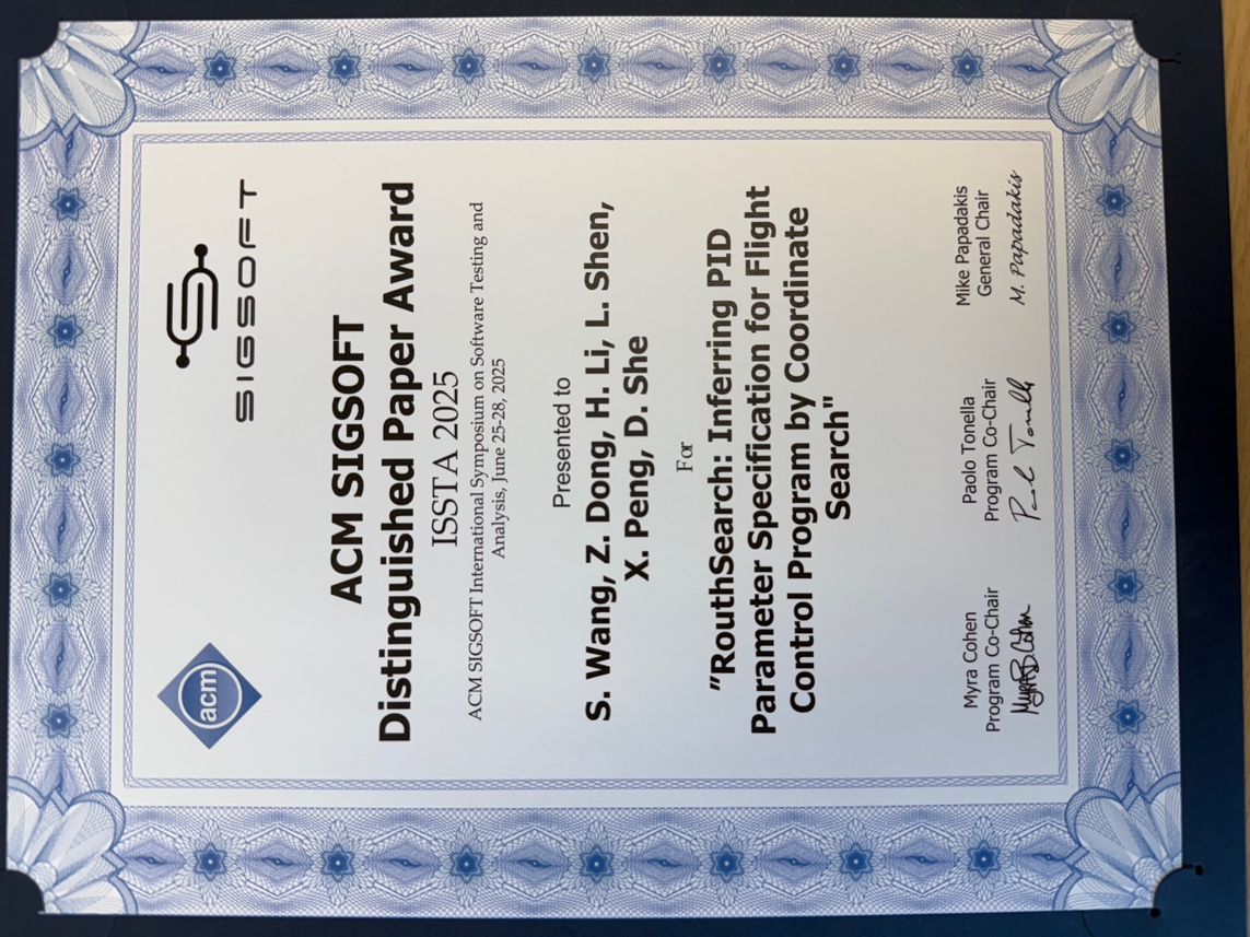 Dr. Dongdong SHE awarded the Distinguished Paper Award at the ACM SIGSOFT International Symposium on Software Testing and Analysis 2025.