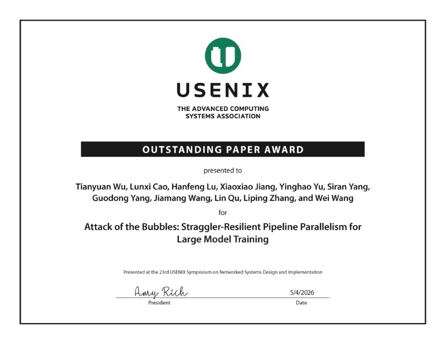 Certificate of the USENIX NSDI 2026 Outstanding Paper Award