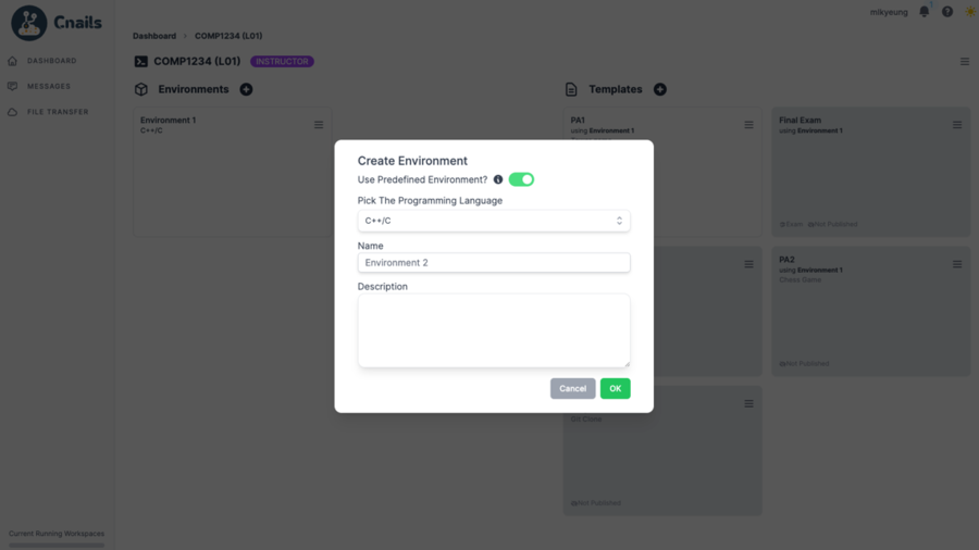 A form to create a predefined programming environment