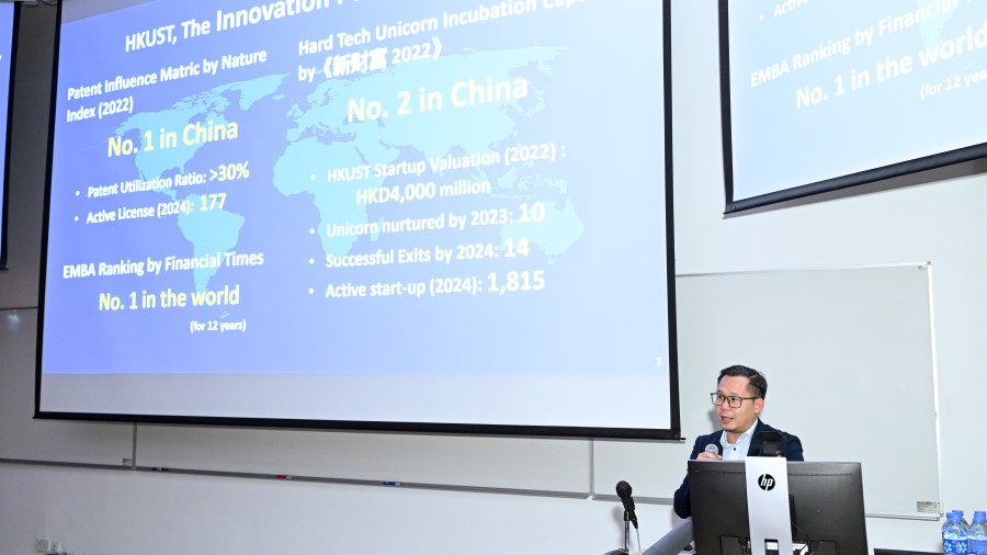 Dr. Jacob MOK, Head (AI and Electronics) of the Office of Knowledge Transfer (OKT), gave a presentation on the OKT's role in Create Impact through Innovation and Entrepreneurship Development.