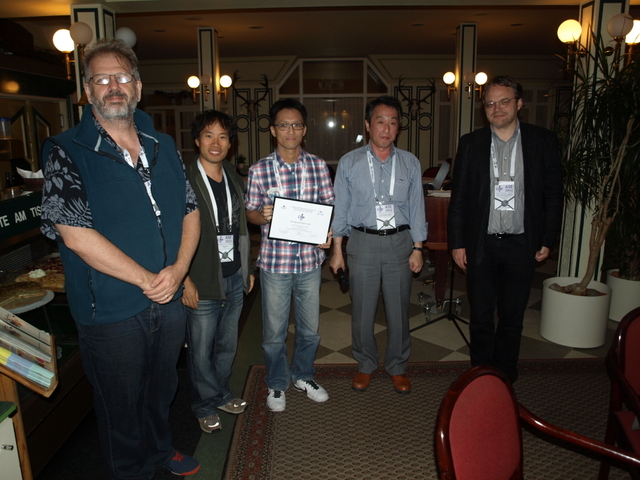 (from left to right) Prof Tim Menzies (Program Co-chair), Prof Kim, Hyunmin, Prof Motoshi Saeki (Program Co-chair), and Prof Michael Goedicke (General Chair) at the Award Presentation Ceremony for the ASE Conference 2012 