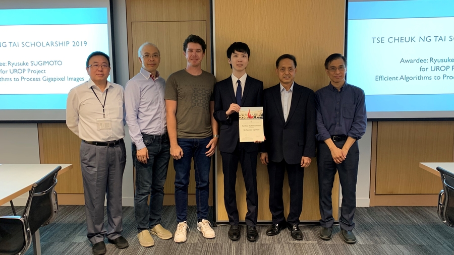 From left to right, Prof. Lionel NI, Provost and Chair Professor; Mr. Edwin TSE; Dr. Pedro SANDER, CSE Faculty; Mr. Ryusuke SUGIMOTO; Mr. Paul TSE; scholarship donor; Prof. Dit-Yan Yeung, CSE Head of Department